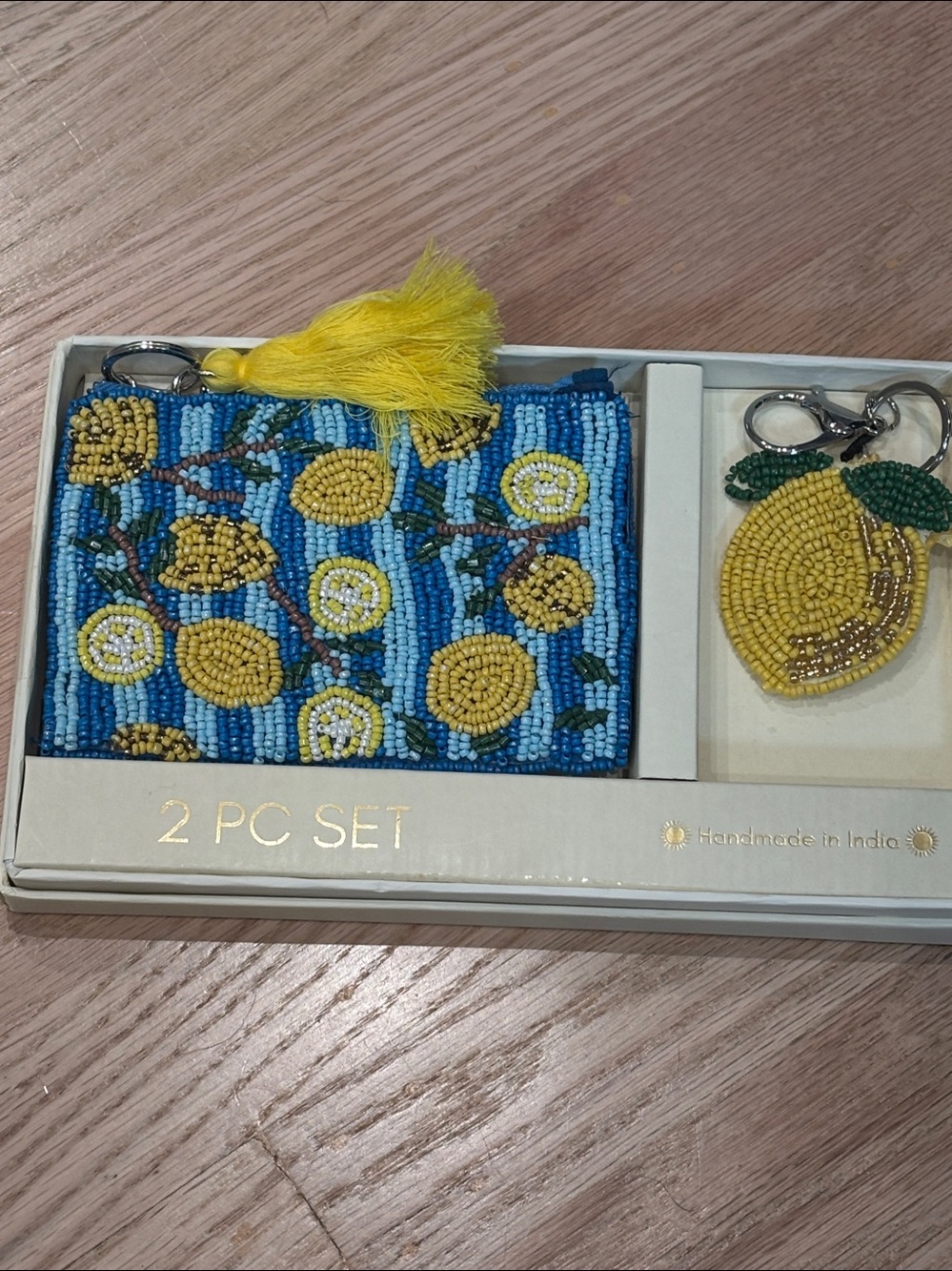 NIB Beaded lemon coin pouch and Keychain Set